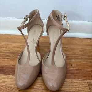 Nine West Nude Patent T-Strap Heels